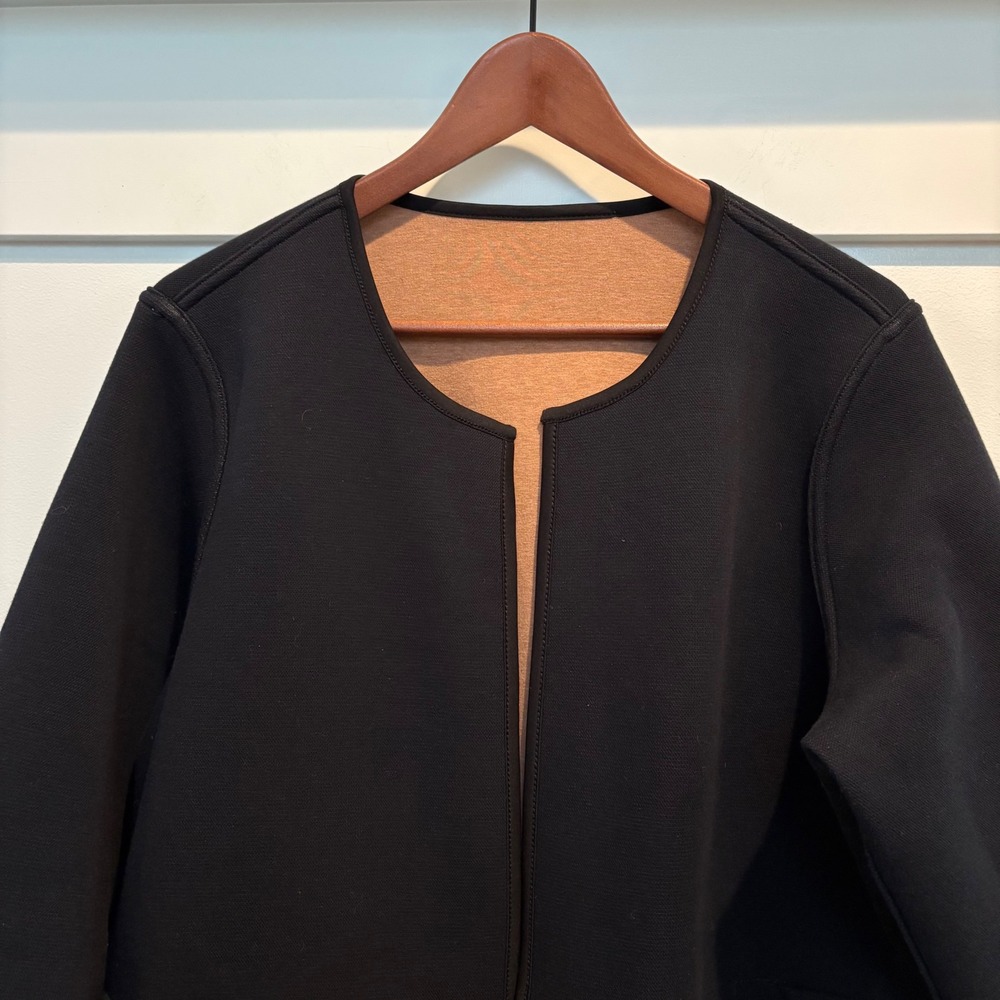 J. Jill Wearever Cardigan Large Black Tan Reversible Open Double Knit Jacket - Picture 5 of 15
